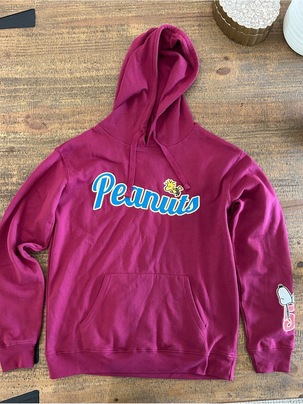 Peanuts Women's Crewneck Hoodie - Magenta with Blue Script